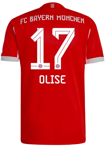 BAYERN MUNICH OLISE #17 HOME SOCCER JERSEY AUTHENTIC 2025/26