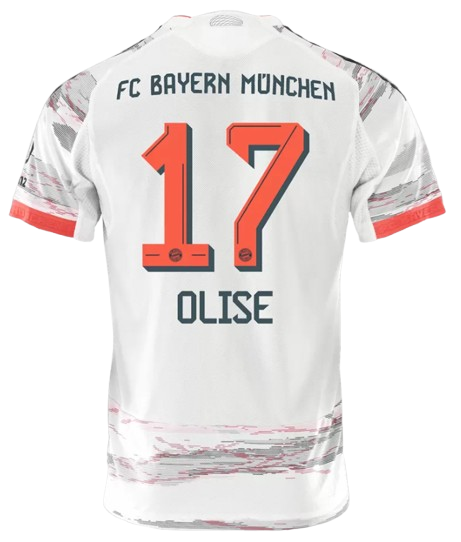 BAYERN MUNICH OLISE #17 AWAY SOCCER MATCH JERSEY 2025/26